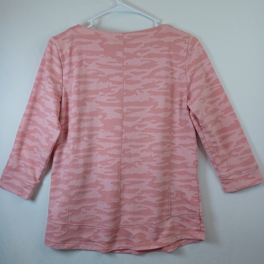 T by Talbots Pink Camo Jacquard French Terry Sweatshirt Petite Medium PM - Picture 6 of 7